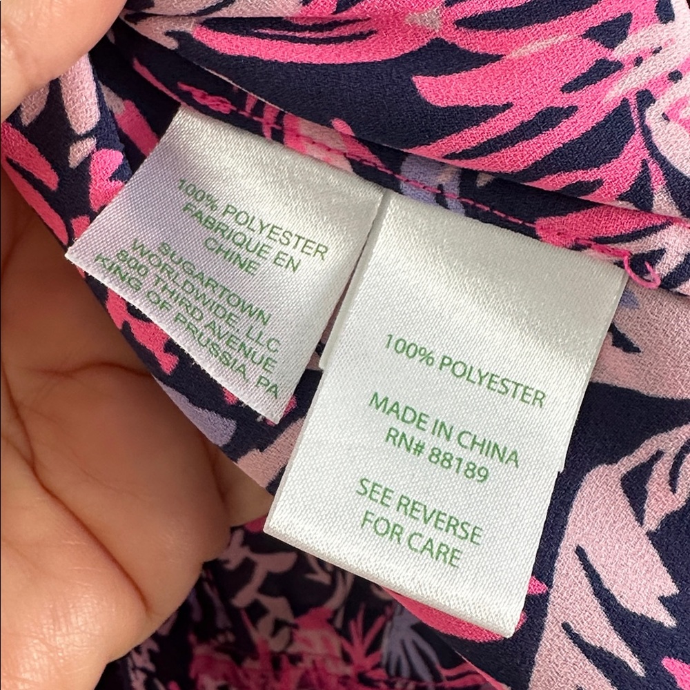 LILLY PULITZER Savanna LS Top Pink Navy Flounce Hem EUC Sz XL - Picture 13 of 14